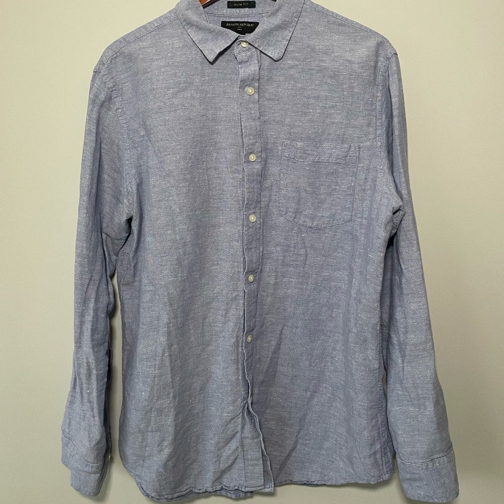 Banana Republic Line Blue Chambray Shirt Blue Size Large